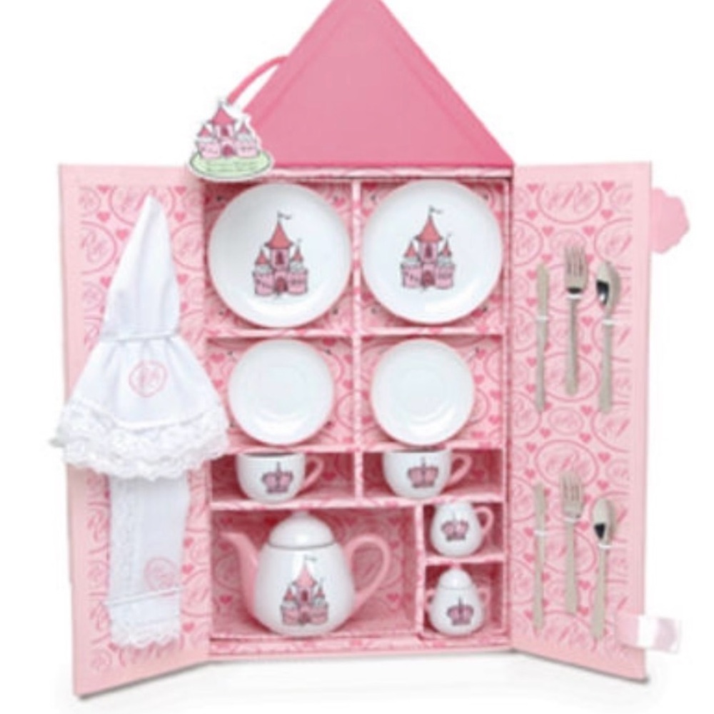 Retired Mud Pie Pink Tea Set with Crown Design